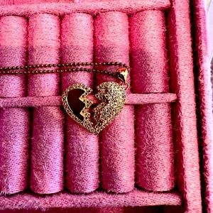 Gold Broken Heart Pendant Necklace in Pink